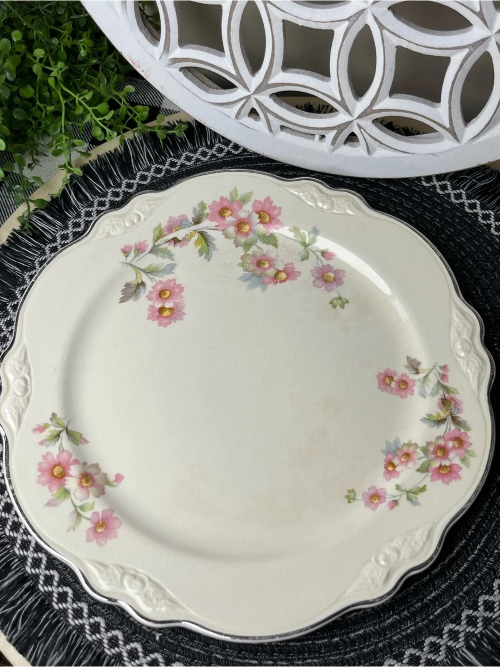 Homer Laughlin Virginia Rose JJ59 Dinner Plate Platinum Trim